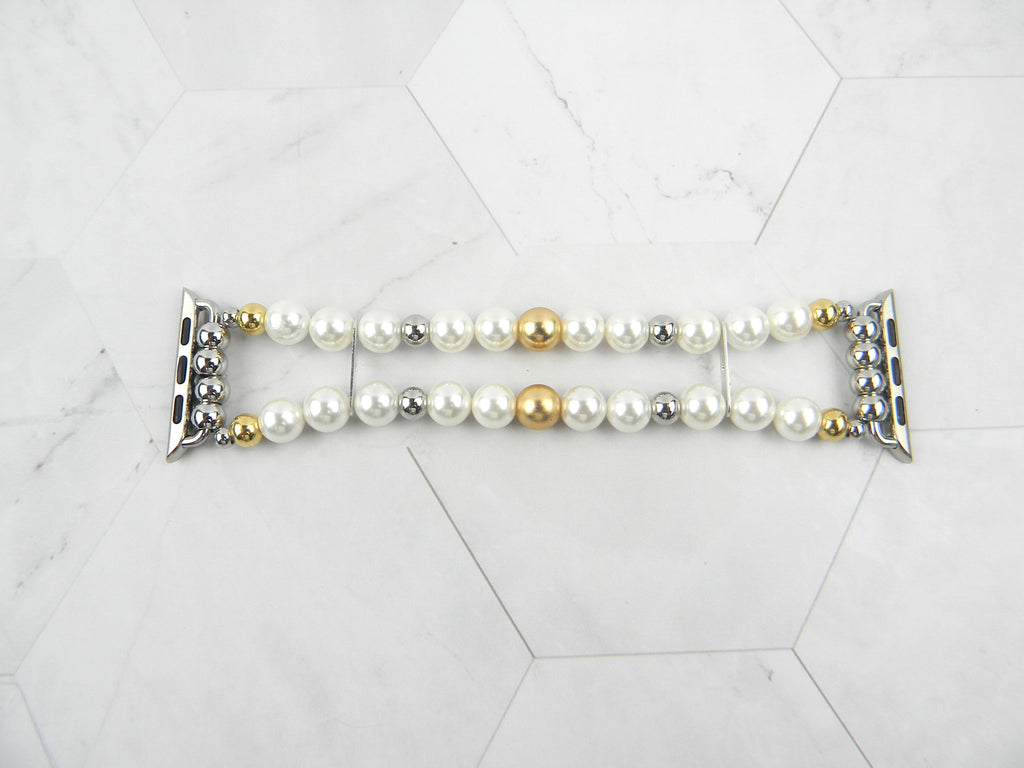 Off White and Gold Pearl Apple Watch Bracelet