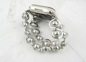 Silver Ovals and Silver Glass Beads Watch Band for Apple Watch