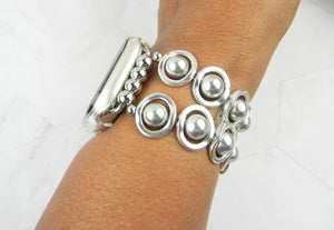 Silver Ovals and Silver Glass Beads Watch Band for Apple Watch