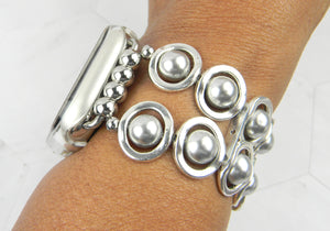 Silver Ovals and Silver Glass Beads Watch Band for Apple Watch