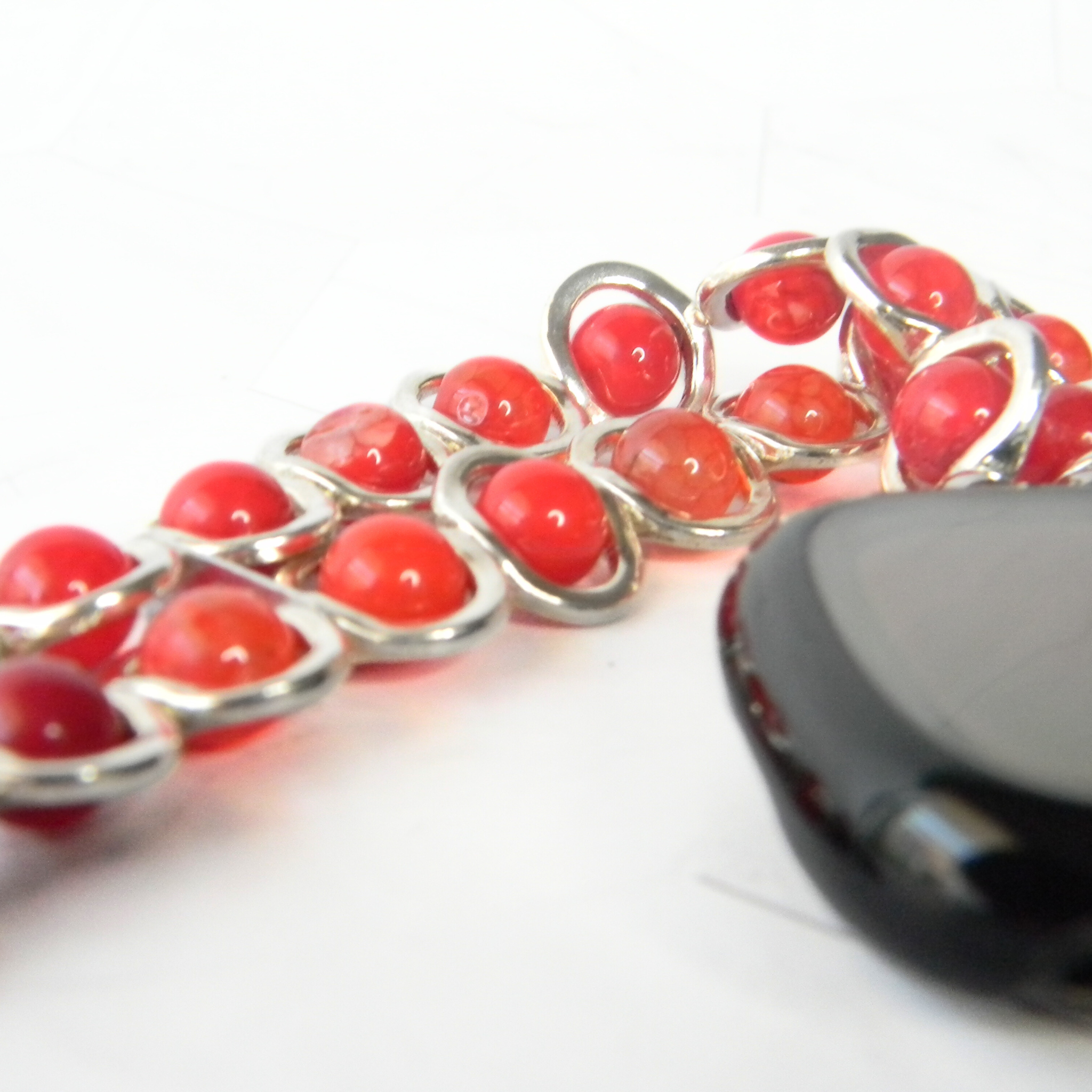 Silver Ovals and Red Beads Watch Band for Fitbit Versa 3&4 Smart Watch