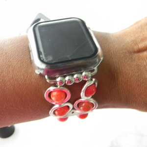 Silver Ovals and Red Beads Watch Band for Apple Watch