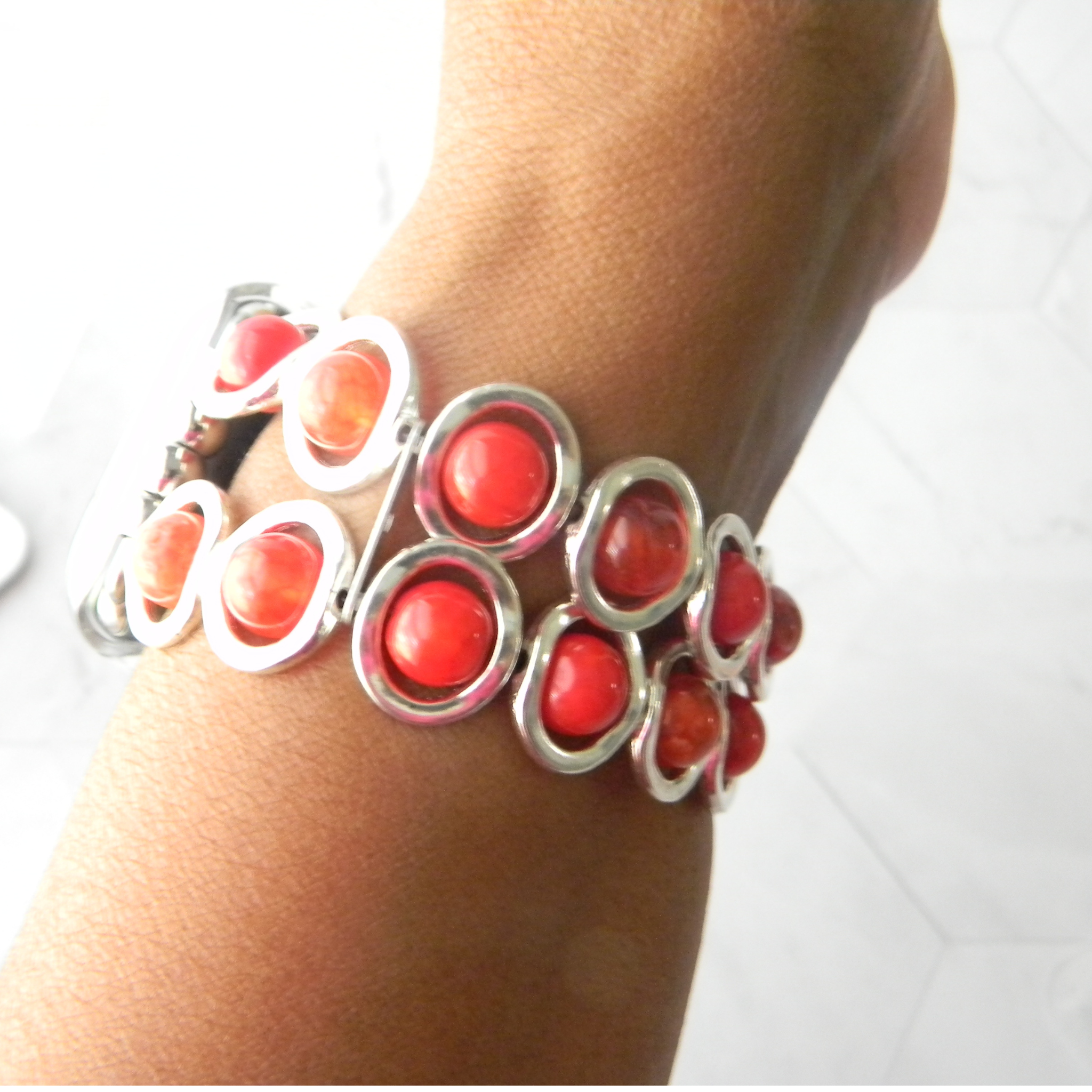 Silver Ovals and Red Beads Watch Band for Apple Watch