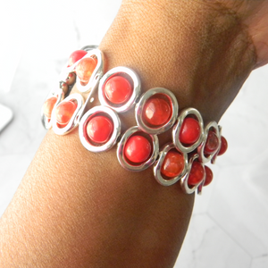 Silver Ovals and Red Beads Watch Band for Apple Watch