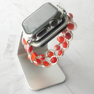 Silver Ovals and Red Beads Watch Band for Apple Watch