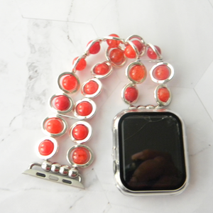 Silver Ovals and Red Beads Watch Band for Apple Watch