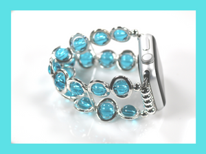 Silver Ovals and Aqua Beads Watch Band for Apple Watch