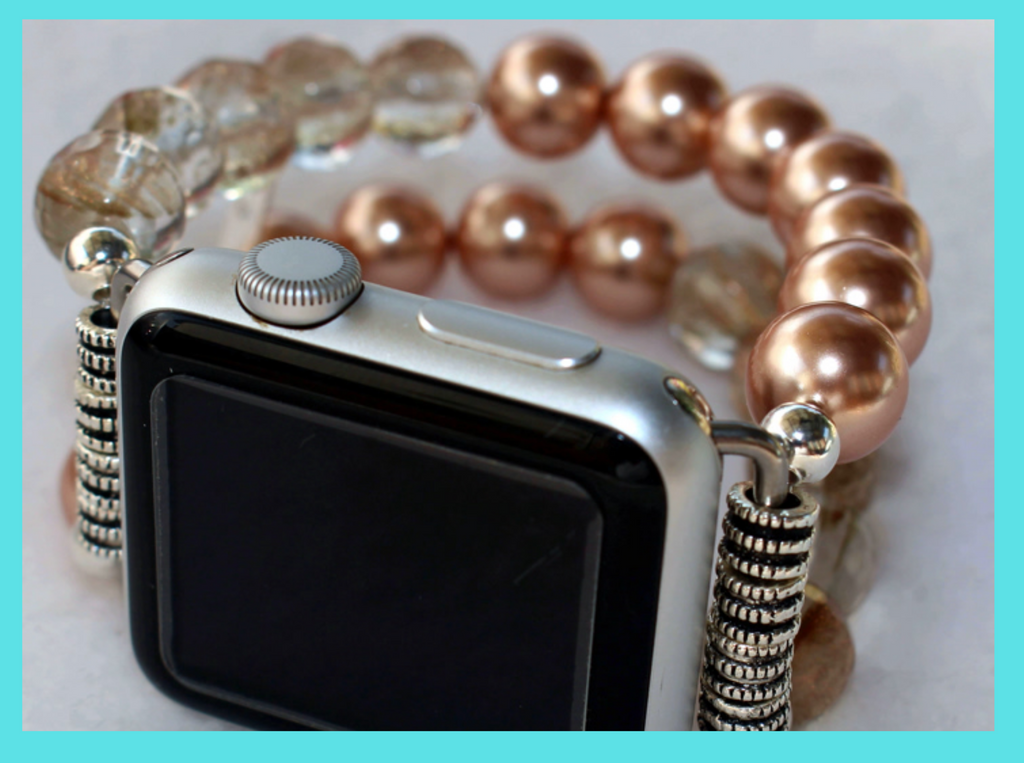 Watch Band for Apple Watch, Rose Pearls and Rutilated Quartz