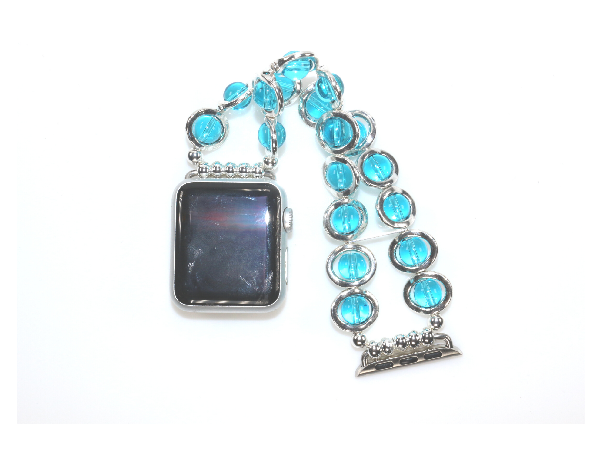 Silver Ovals and Aqua Beads Watch Band for Apple Watch