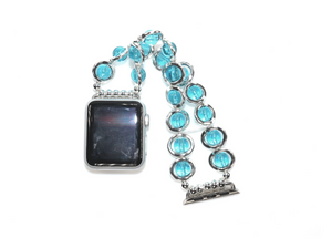 Silver Ovals and Aqua Beads Watch Band for Apple Watch