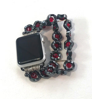 Wavy Hematite and Red Crystals Watch Band for Apple Watch