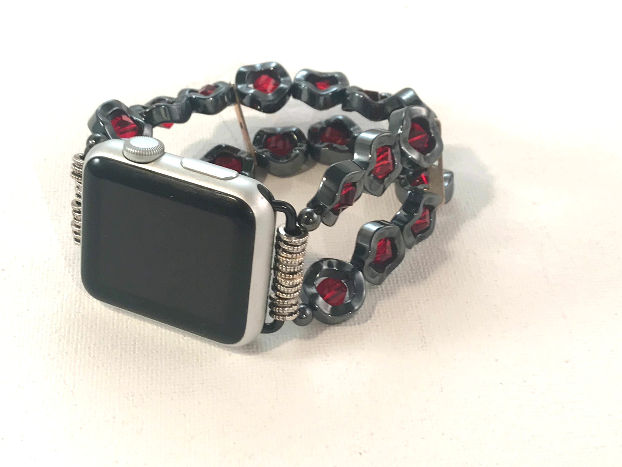 Wavy Hematite and Red Crystals Watch Band for Apple Watch