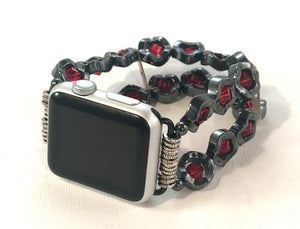 Wavy Hematite and Red Crystals Watch Band for Apple Watch