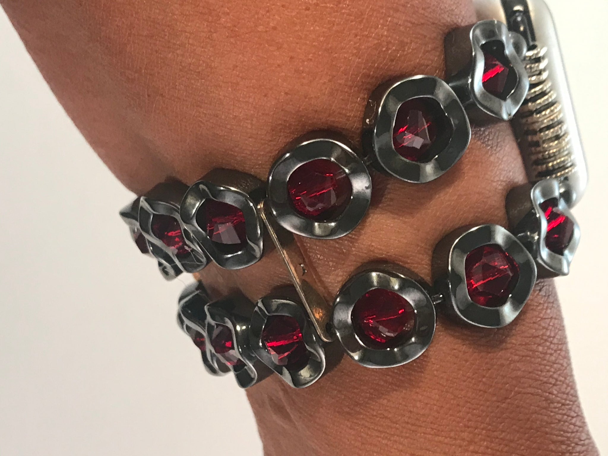 Wavy Hematite and Red Crystals Watch Band for Apple Watch