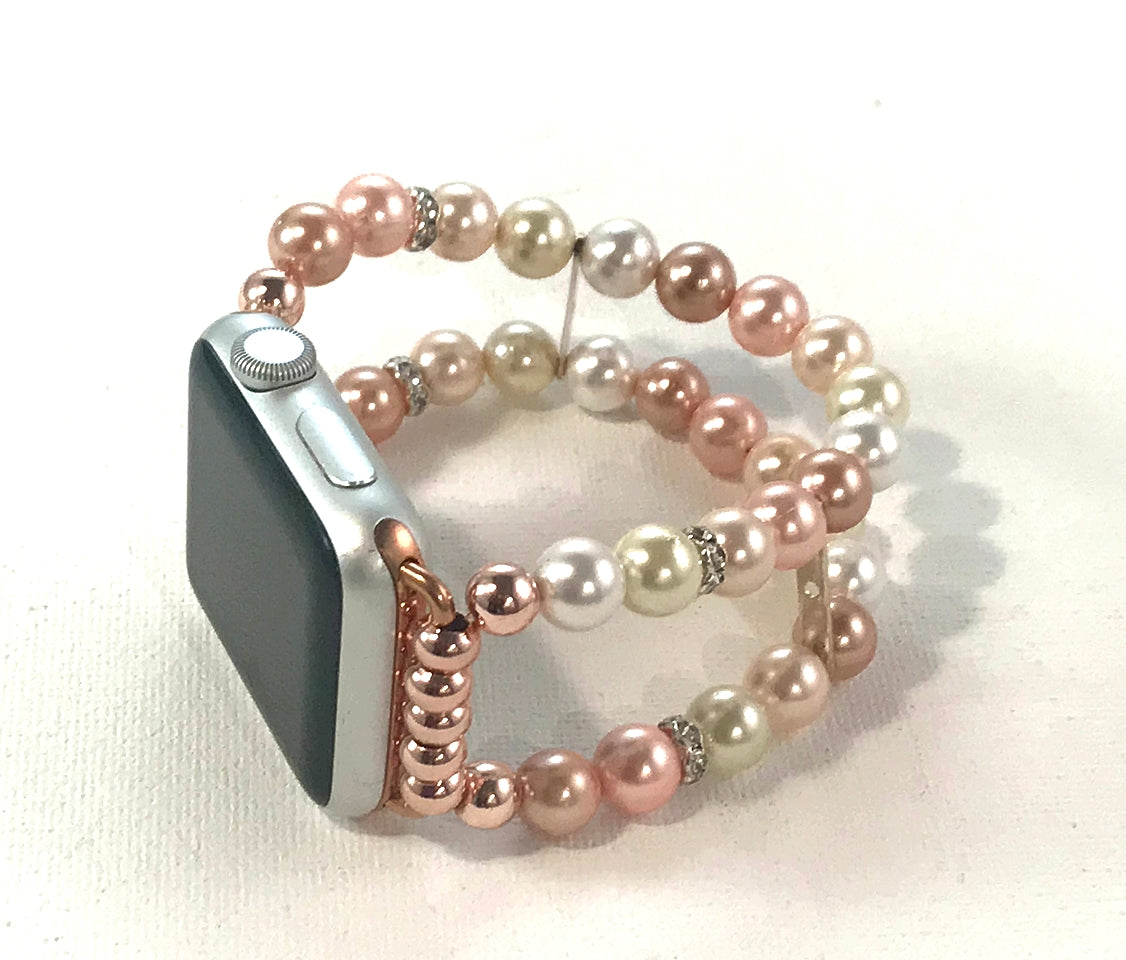 Floral and White Shell Pearls Watch Band for Apple Watch