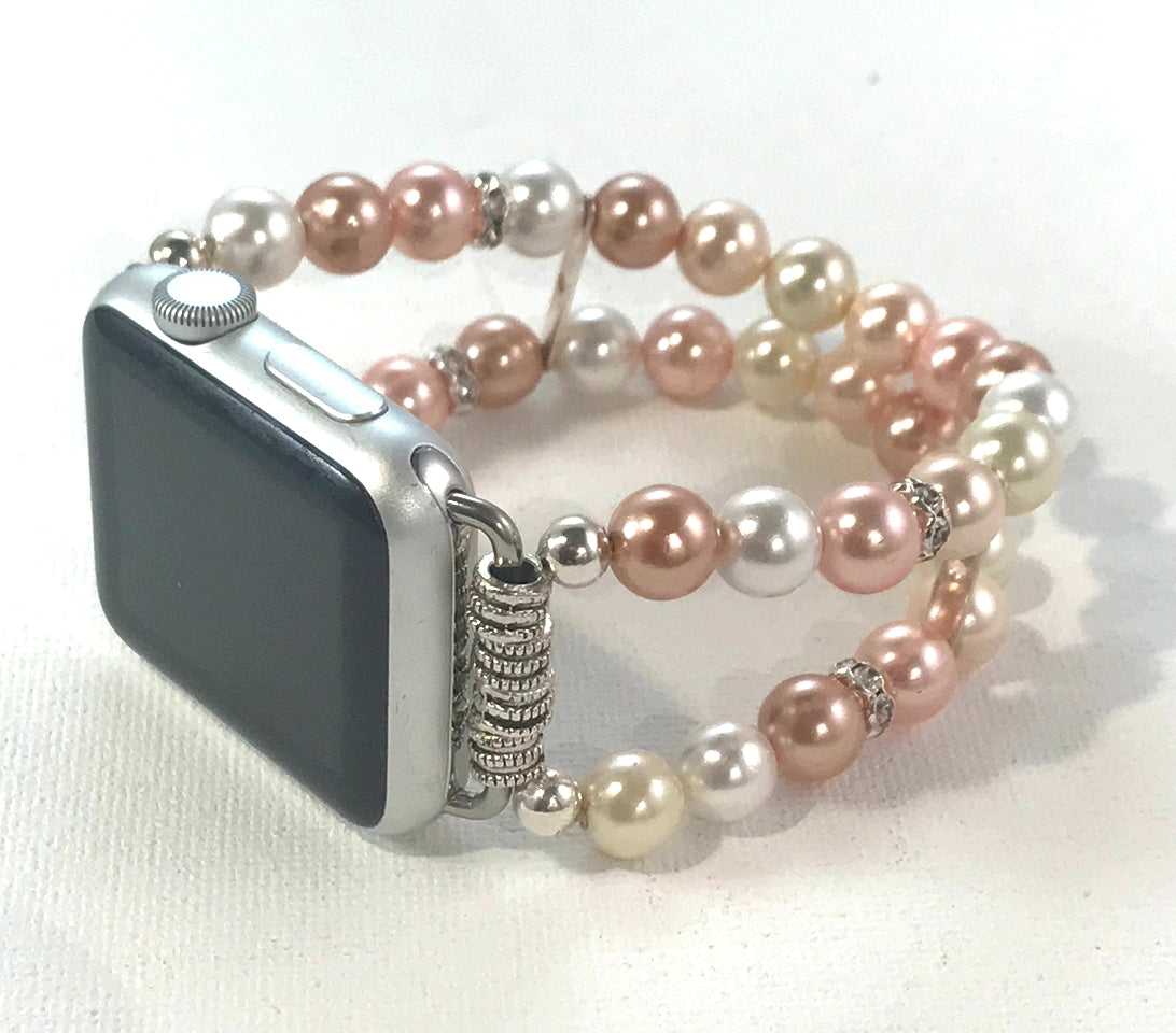 Floral and White Shell Pearls Watch Band for Apple Watch