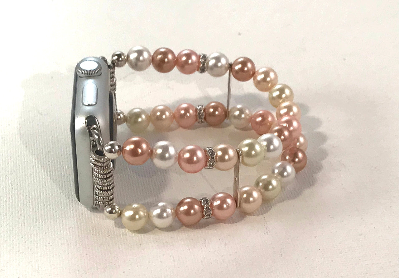 Floral and White Shell Pearls Watch Band for Apple Watch