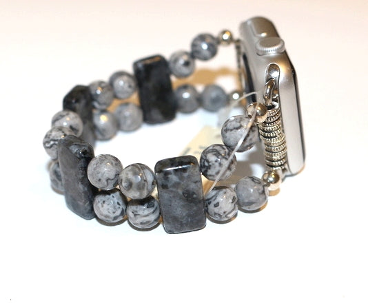 Labradorite and Silver Gray Crazy Lace Watch Band for Apple Watch