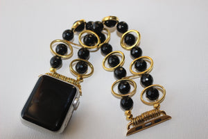 Black Obsidian and Gold Ovals Watch Band for Apple Watch