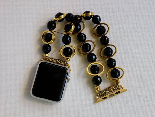 Black Obsidian and Gold Ovals Watch Band for Apple Watch