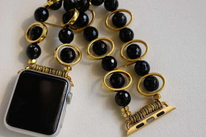 Black Obsidian and Gold Ovals Watch Band for Apple Watch