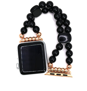 Black Onyx and Black Obsidian Bracelet Watch Band for Apple Watch