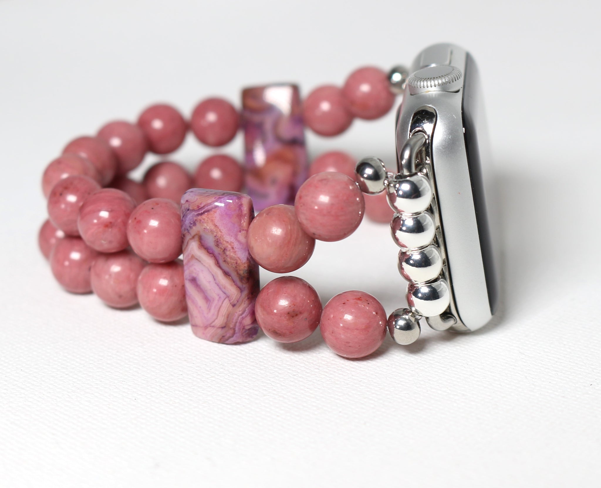 Rose Pink Rhodonite and Crazy Lace Agate Bracelet Watch Band for Apple Watch