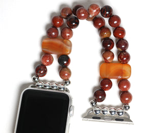 Red Flower Jasper and Carnelian Bracelet Watch Band for Apple Watch