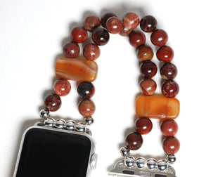 Red Flower Jasper and Carnelian Bracelet Watch Band for Apple Watch