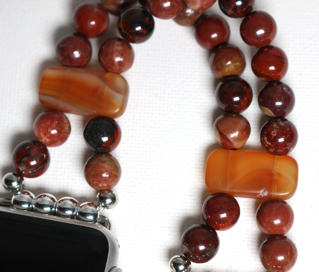 Red Flower Jasper and Carnelian Bracelet Watch Band for Apple Watch