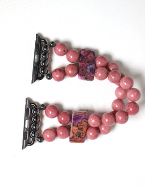 Rose Pink Rhodonite and Crazy Lace Agate Bracelet Watch Band for Apple Watch