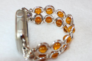 Silver Ovals and Amber Beads Watch Band for Apple Watch