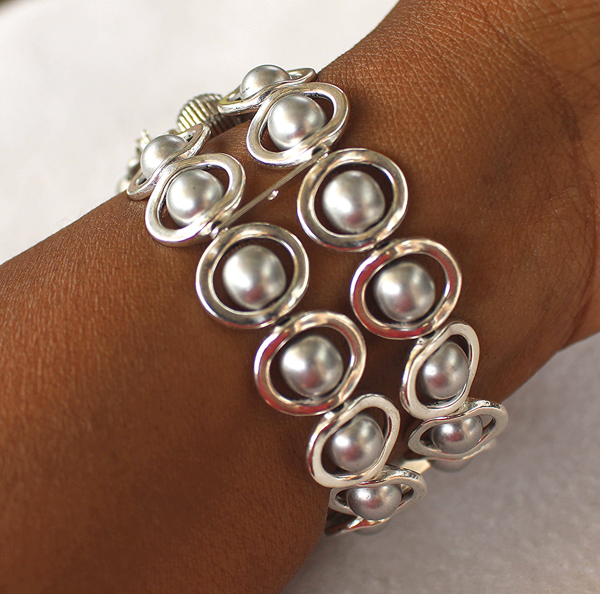 Silver Ovals and Silver Glass Beads Watch Band for Apple Watch