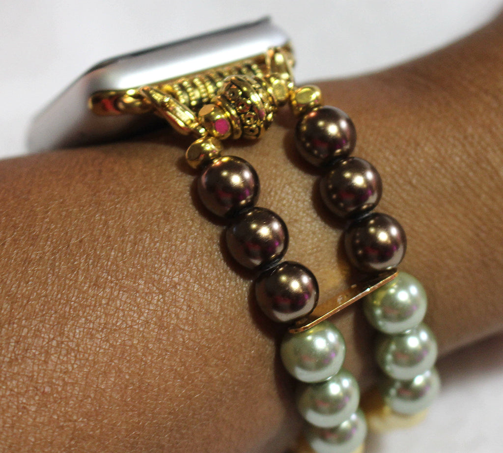 Watch Band for Apple Watch, Fall Color Pearl Bracelet, Brown Green Gold Yellow Pearls