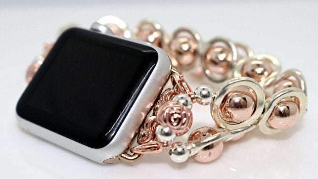 Watch Band for Apple Watch, Silver Ovals and Rose Gold Hematite Beads