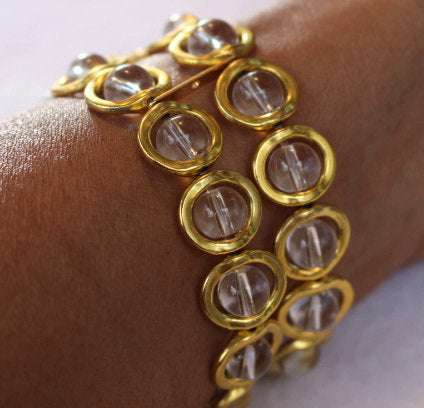 Watch Band for Apple Watch, Gold Ovals and Clear Beads