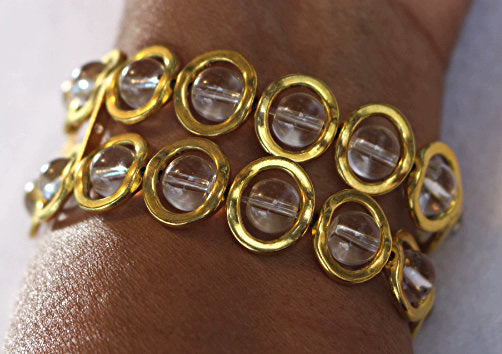 Watch Band for Apple Watch, Gold Ovals and Clear Beads