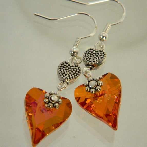 Dangle Heart Earrings, Pink Astral Wild Heart Crystal Earrings