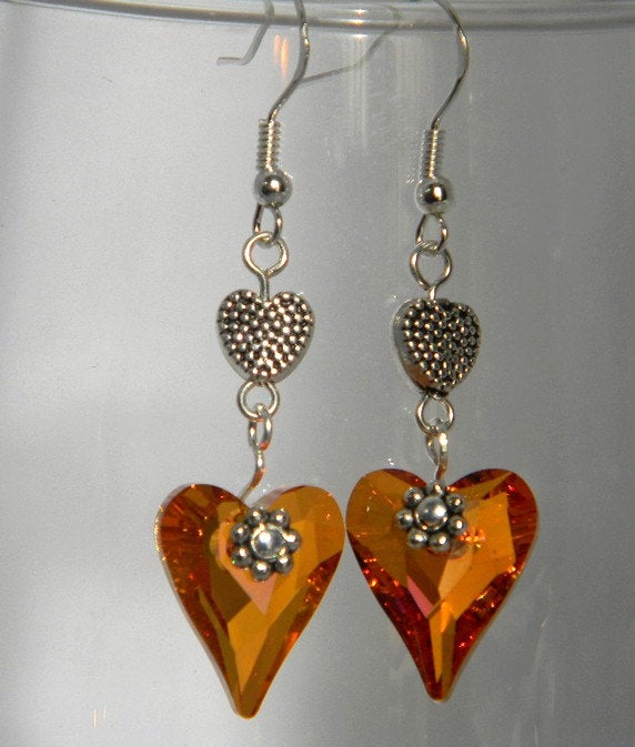 Dangle Heart Earrings, Pink Astral Wild Heart Crystal Earrings