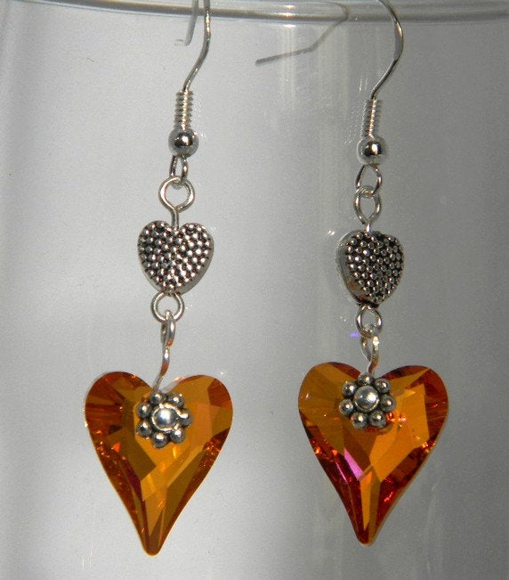 Dangle Heart Earrings, Pink Astral Wild Heart Crystal Earrings