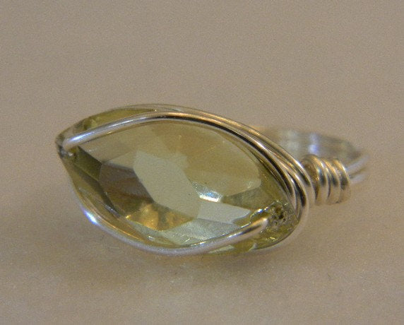 Sterling Silver Jonquil Crystal Navette Wire Wrapped Ring