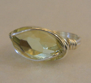 Sterling Silver Jonquil Crystal Navette Wire Wrapped Ring