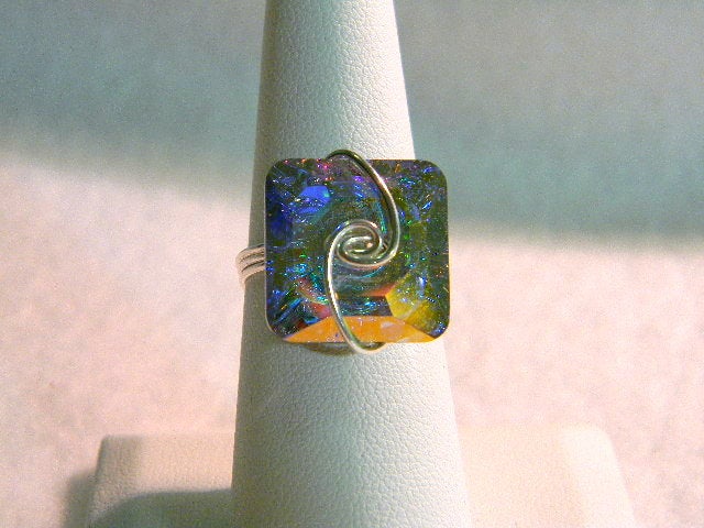 Sterling Silver Iridescent Square Ring