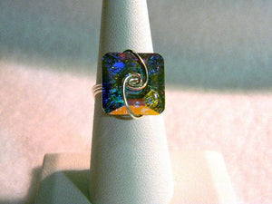 Sterling Silver Iridescent Square Ring